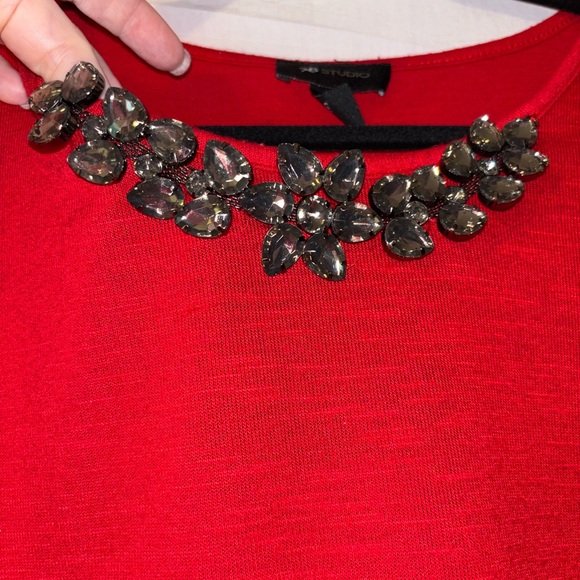 AB Studio Red Blouse with Embellished Neckline - Picture 3 of 11